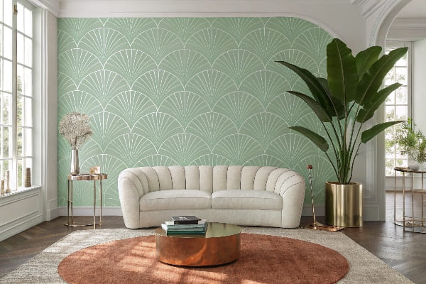 salon luxueux tapisserie vert clair